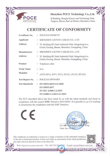 중국 Shenzhen Aixton Cables Co., Ltd. 인증
